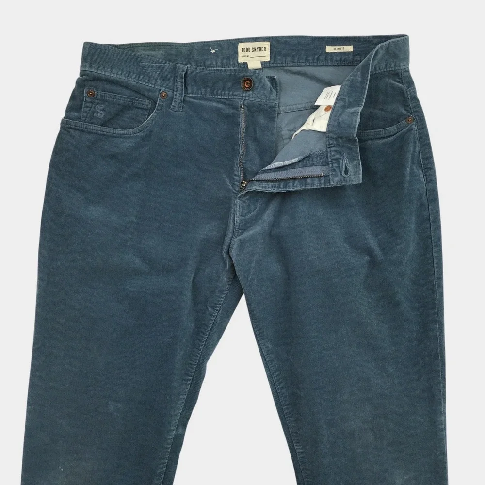 Todd Snyder Slim Fit Stretch Corduroy 5-Pocket Jeans Blue Teal Mens 32x34